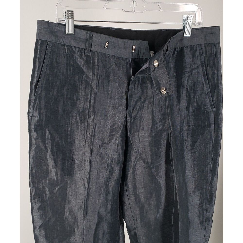 BCBG Maxazria Linen Blend Pants Size 34 Slate Black Sheen Wide Leg Flat Front